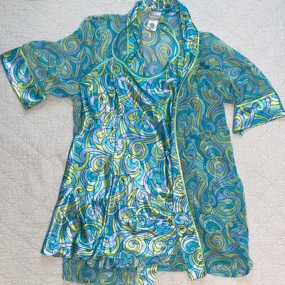 Turquoise Swirl Satin Pajama Set